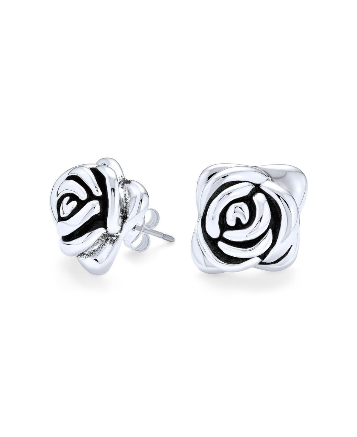 3D Garden Flower Black Rose Stud Earrings For Women Girlfriend Oxidized .925 Sterling Silver Product Image