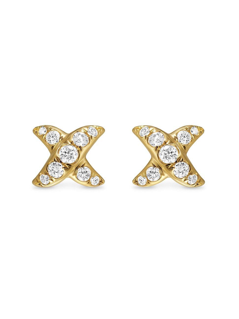 Womens Crossover x Stud Earrings in 18K Yellow Gold with Diamonds, 6MM Product Image