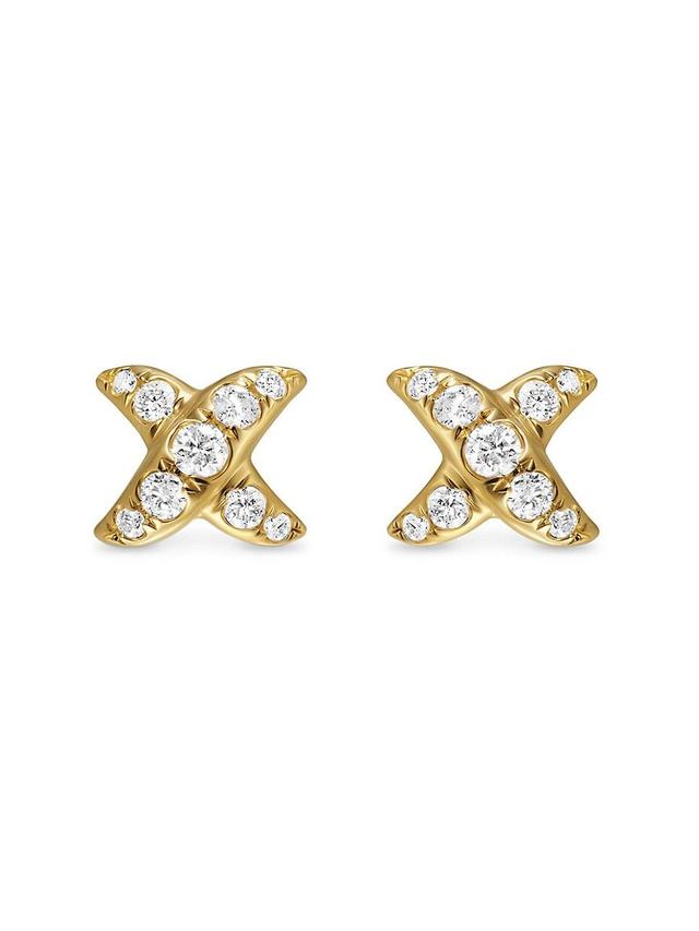 Womens Crossover x Stud Earrings in 18K Yellow Gold with Diamonds, 6MM Product Image