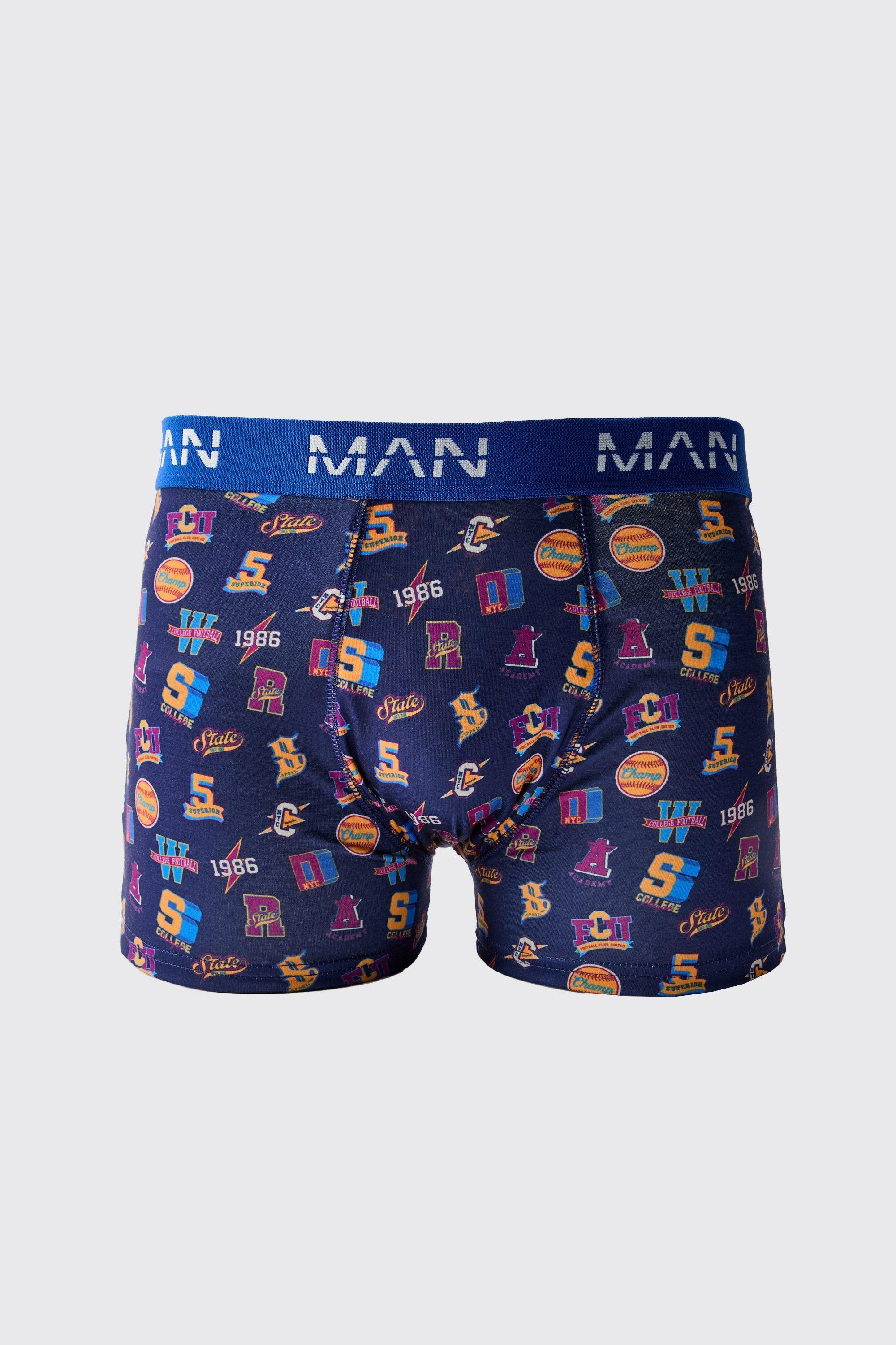 Man Varsity Printed Boxers | boohooMAN USA Product Image