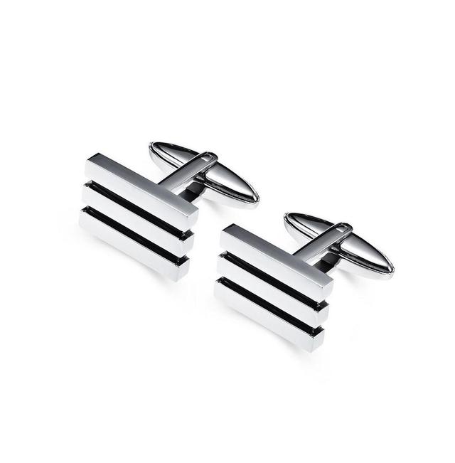 Stainless Steel Silver & Black Plated Lined Cuff Links Product Image