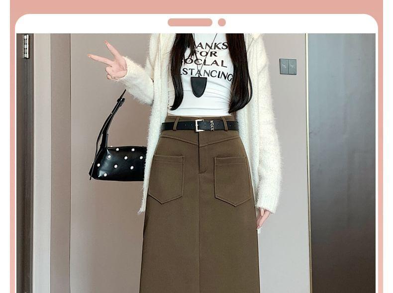 High-Rise Plain A-Line Midi Skirt Product Image