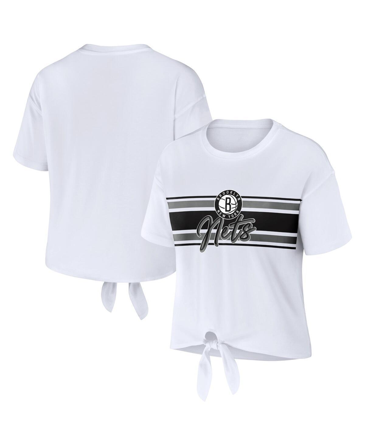 Womens Wear by Erin Andrews White Brooklyn Nets Tie-Front T-shirt Product Image