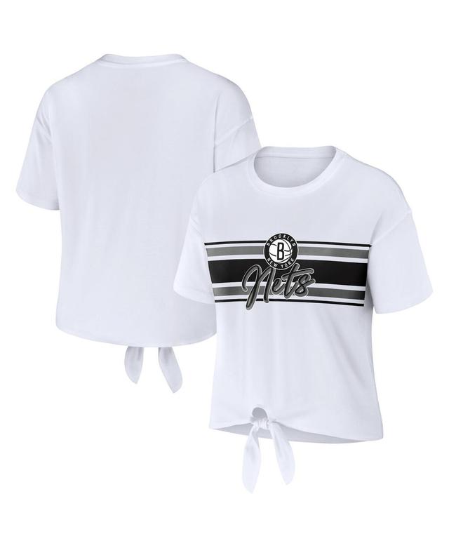 Womens Wear by Erin Andrews White Brooklyn Nets Tie-Front T-shirt Product Image