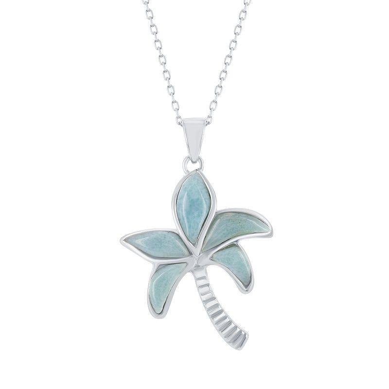 Sterling Silver Larimar Palm Tree Pendant Necklace, Womens Silvertone Product Image