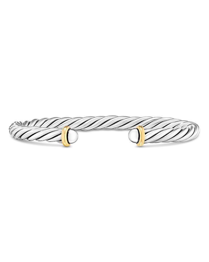 Mens Cable Flex Cuff Bracelet with Gemstone and 14K Gold in Silver, 6mm Product Image