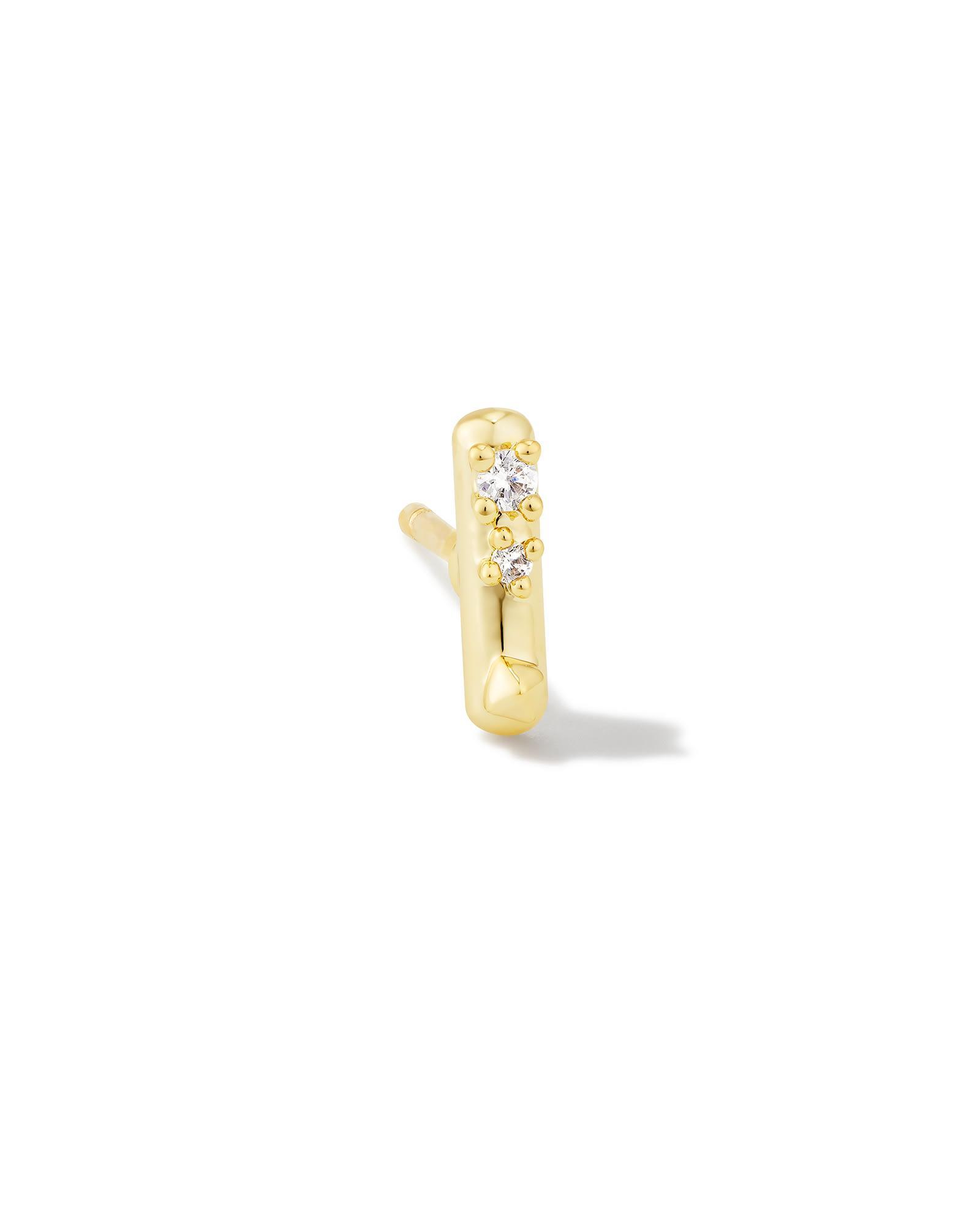 Crystal Letter Q Gold Single Stud Earring in White Crystal Product Image