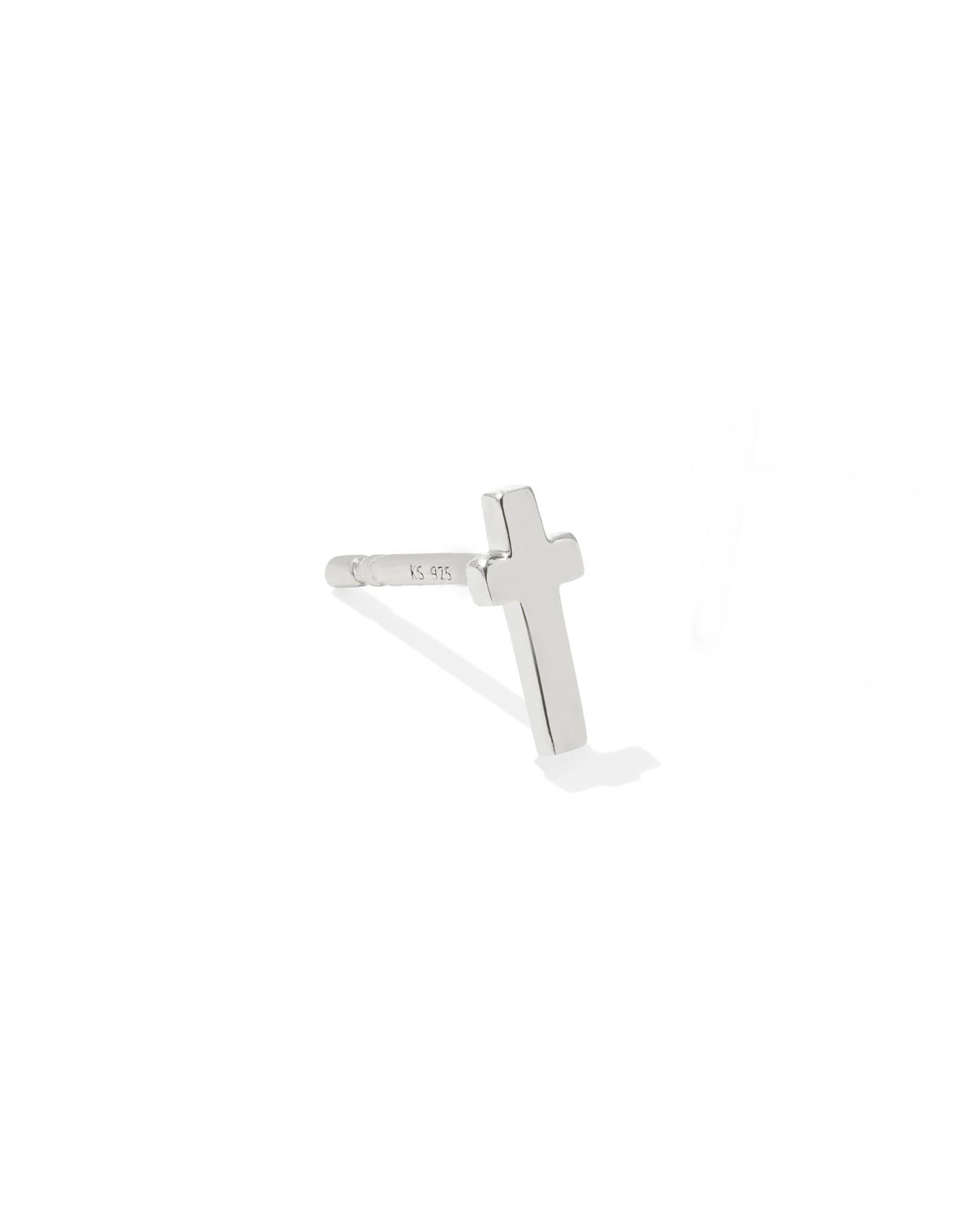 Cross Single Stud Earring in Sterling Silver product image