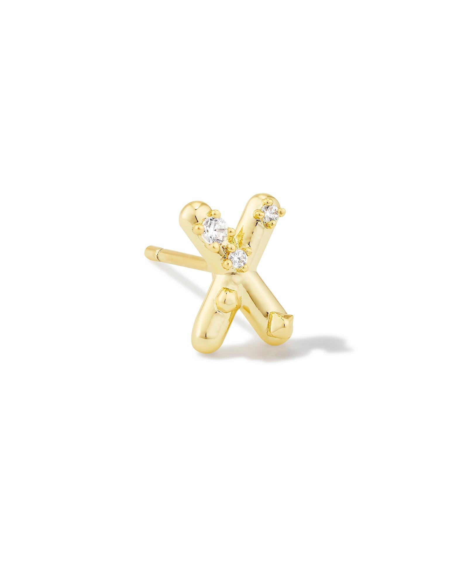 Crystal Letter Q Gold Single Stud Earring in White Crystal Product Image