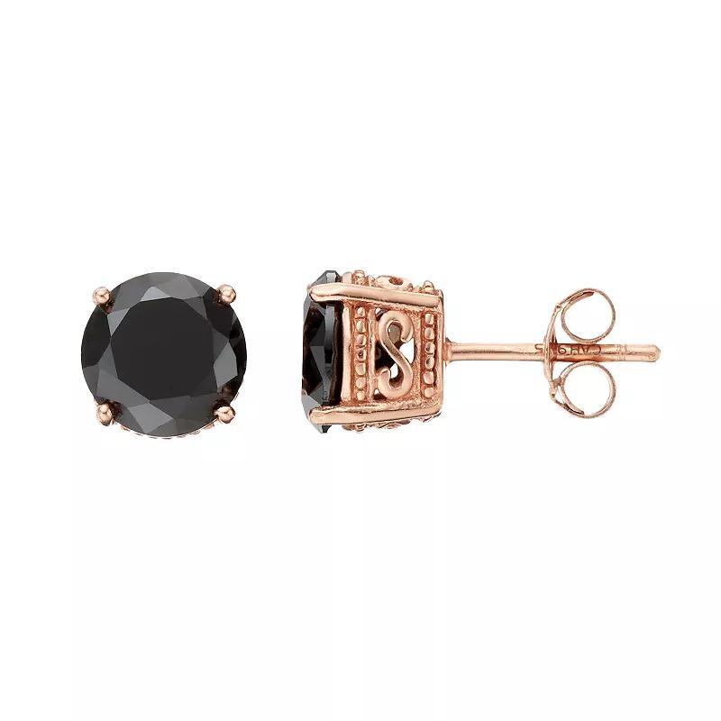 Sophie Miller 14k Rose Gold Plated Black Cubic Zirconia Stud Earrings, Womens Product Image