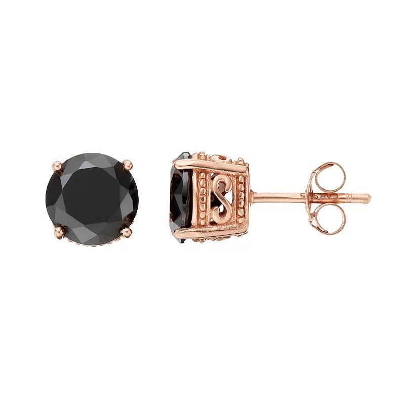 Sophie Miller 14k Rose Gold Plated Black Cubic Zirconia Stud Earrings, Womens Product Image