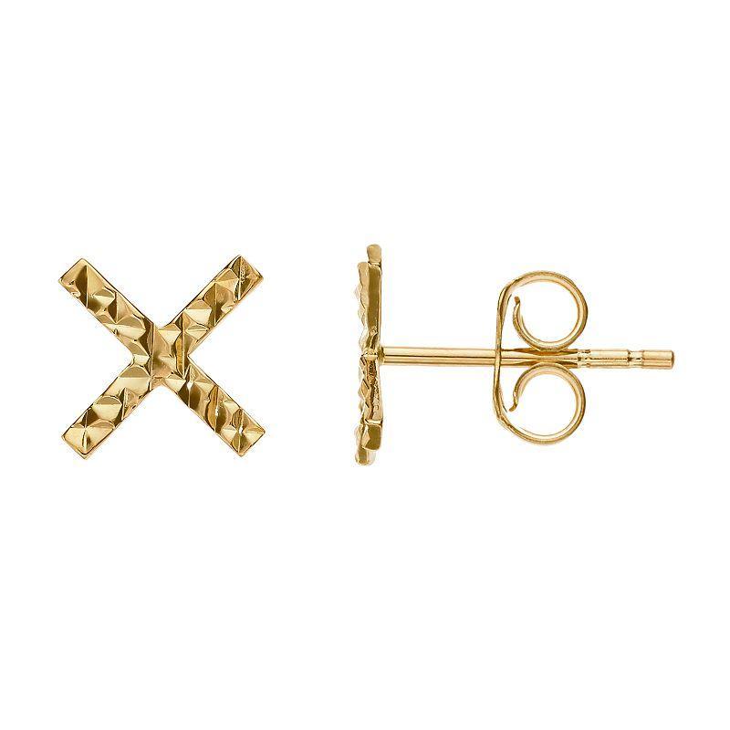 14k Gold X Stud Earrings, Womens, Yellow Product Image