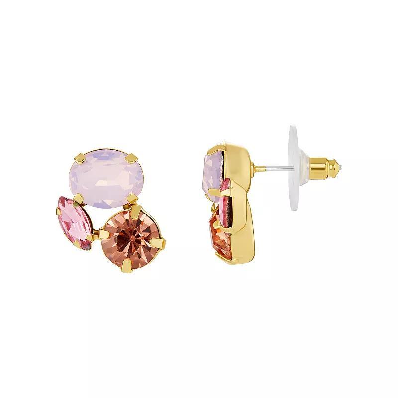 Emberly Gold Tone Three Stone Stud Earrings, Womens, Multicolor Product Image