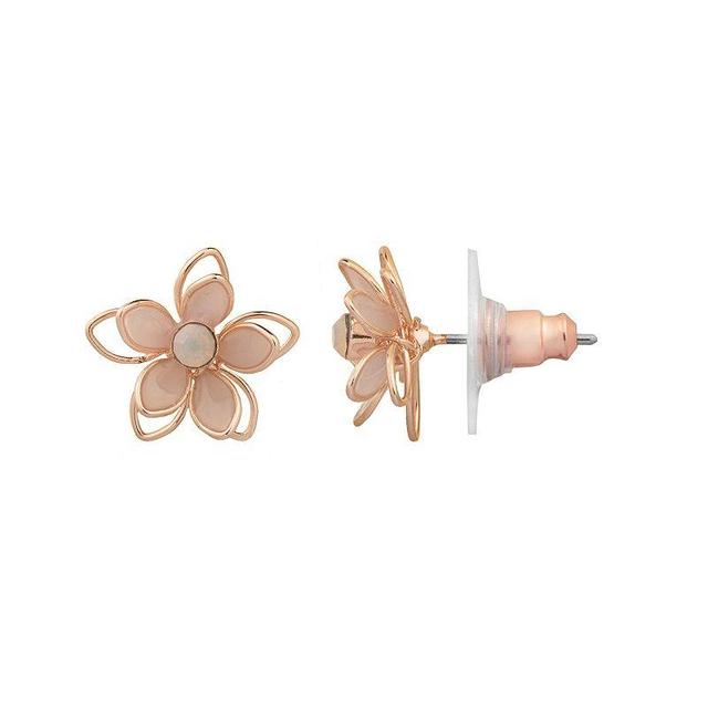 LC Lauren Conrad Rose Gold Tone Crystal Flower Stud Earrings, Womens, Pink Product Image