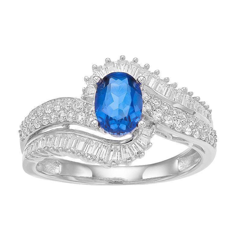 10k White Gold Sapphire & 1/2 Carat T.W. Diamond Bypass Ring, Womens 10k Whgold Product Image