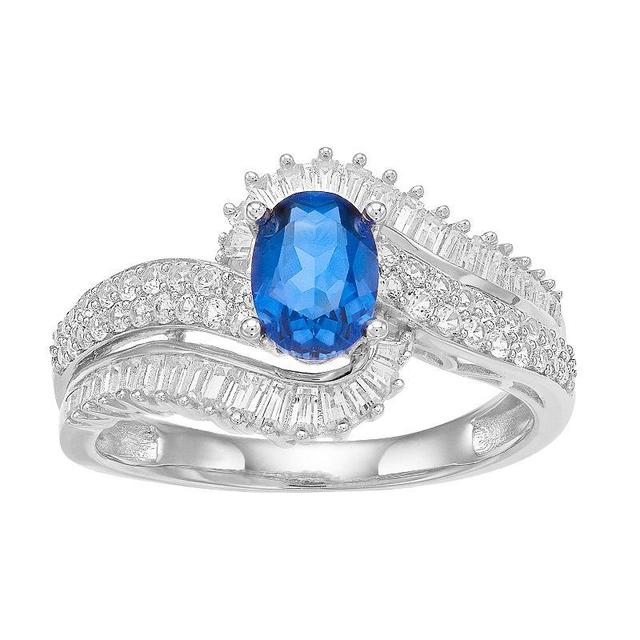 10k White Gold Sapphire & 1/2 Carat T.W. Diamond Bypass Ring, Womens 10k Whgold Product Image