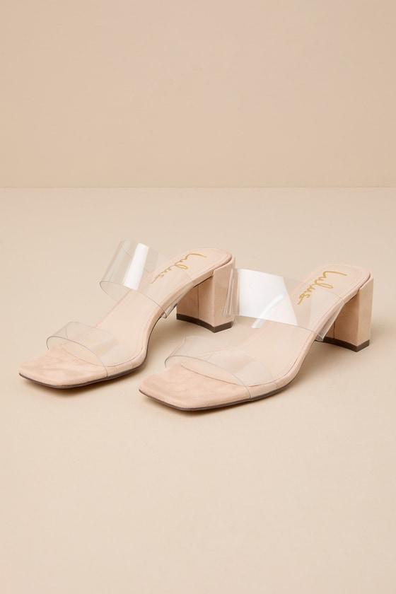 Jacie Light Nude and Clear Suede High Heel Sandals Product Image