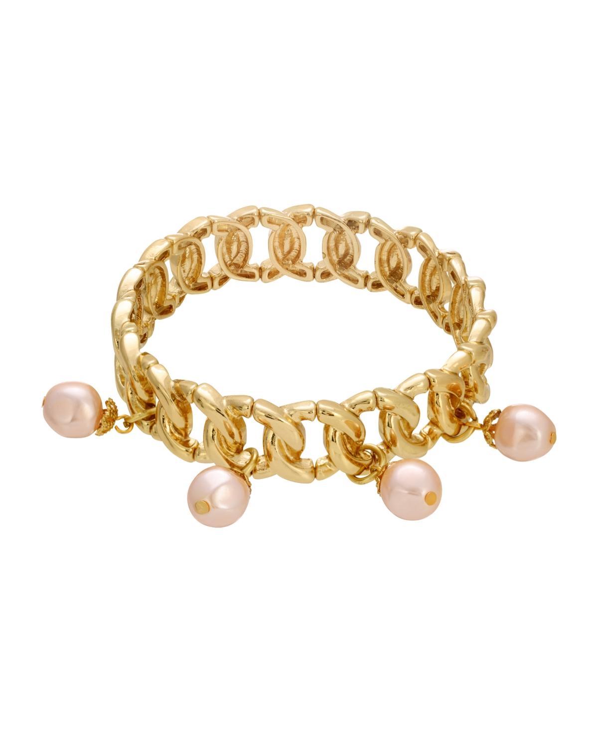 1928 Gold Tone Simulated Peach Pearl Stretch Bracelet, Womens, Pink Product Image