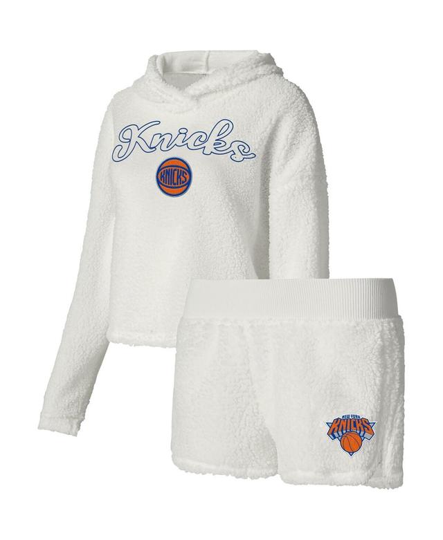 Womens College Concepts Cream New York Knicks Fluffy Long Sleeve Hoodie T-Shirt & Shorts Sleep Set Product Image