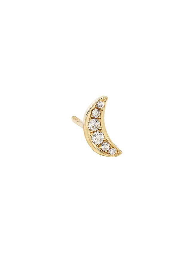 Womens Celestial Chubby Moon 14K Yellow Gold & Diamond Single-Stud Product Image