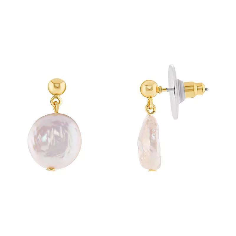 Emberly Gold Tone Simulated Freshwater Pearl Coin Drop Earrings, Womens, Yellow Product Image