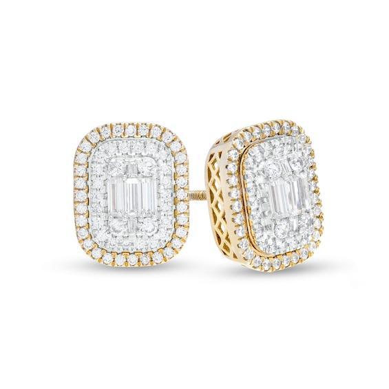 Men's 1 CT. T.w. Rectangular Multi-Diamond Cushion Frame Stud Earrings in 10K Gold Product Image