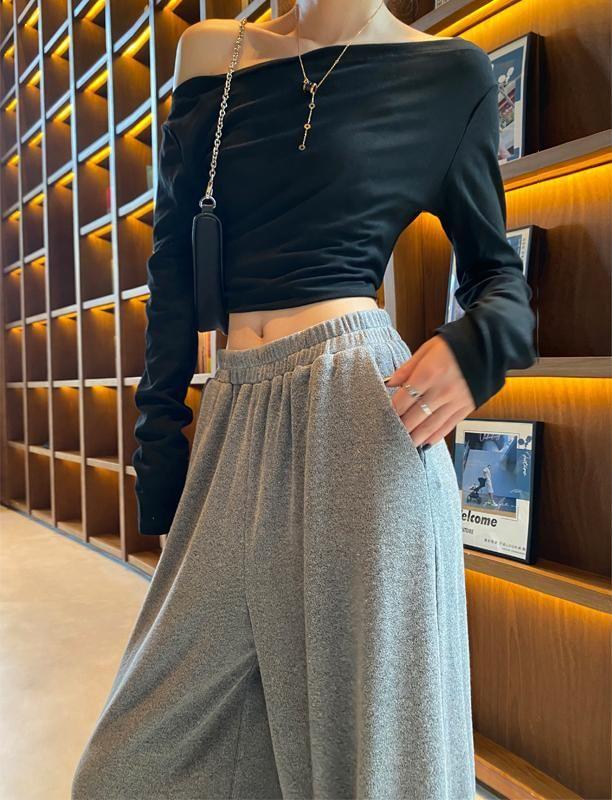 Elastic Waist Melange Wide Leg Pants (Various Designs) Product Image