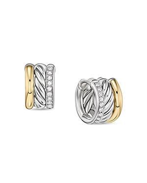 David Yurman Sterling Silver & 18K Yellow Gold Mercer Diamond Huggie Earrings Product Image