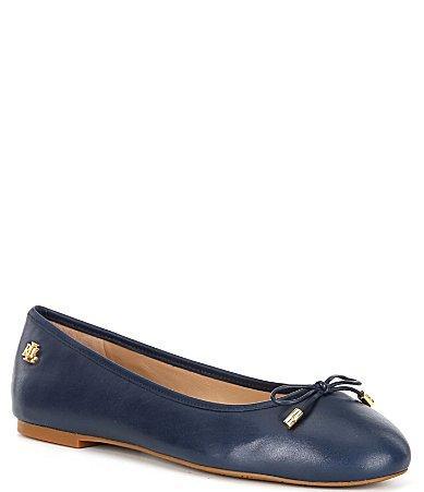 Lauren Ralph Lauren Jayna Bow Detail Leather Ballet Flats Product Image