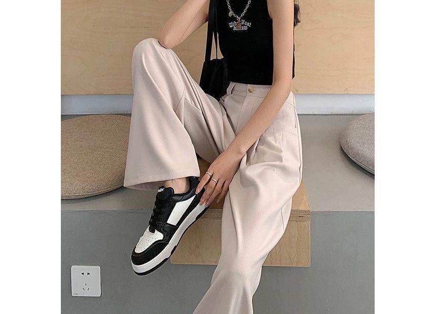 High Waist Plain Wide Leg Slacks (Various Designs) Product Image