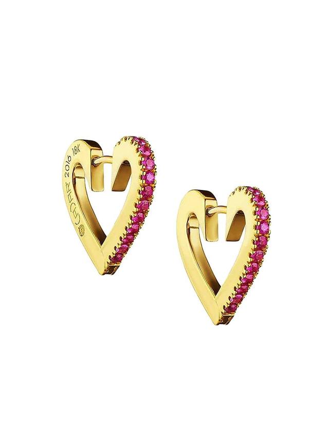 Womens Endless Small 18K Yellow Gold & Ruby Heart Hoop Earrings Product Image