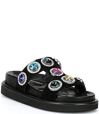 Kurt Geiger London Orson Leather Oversized Rainbow Studded Jewel Slide Sandals Product Image