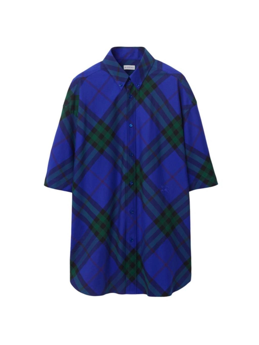 Button-down Collar Logo-embroidered Checked Cotton-twill Shirt In Blue Knight Product Image