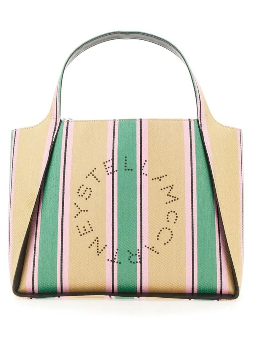 Striped Logo Embellished Tote Bag In Green Multi Product Image