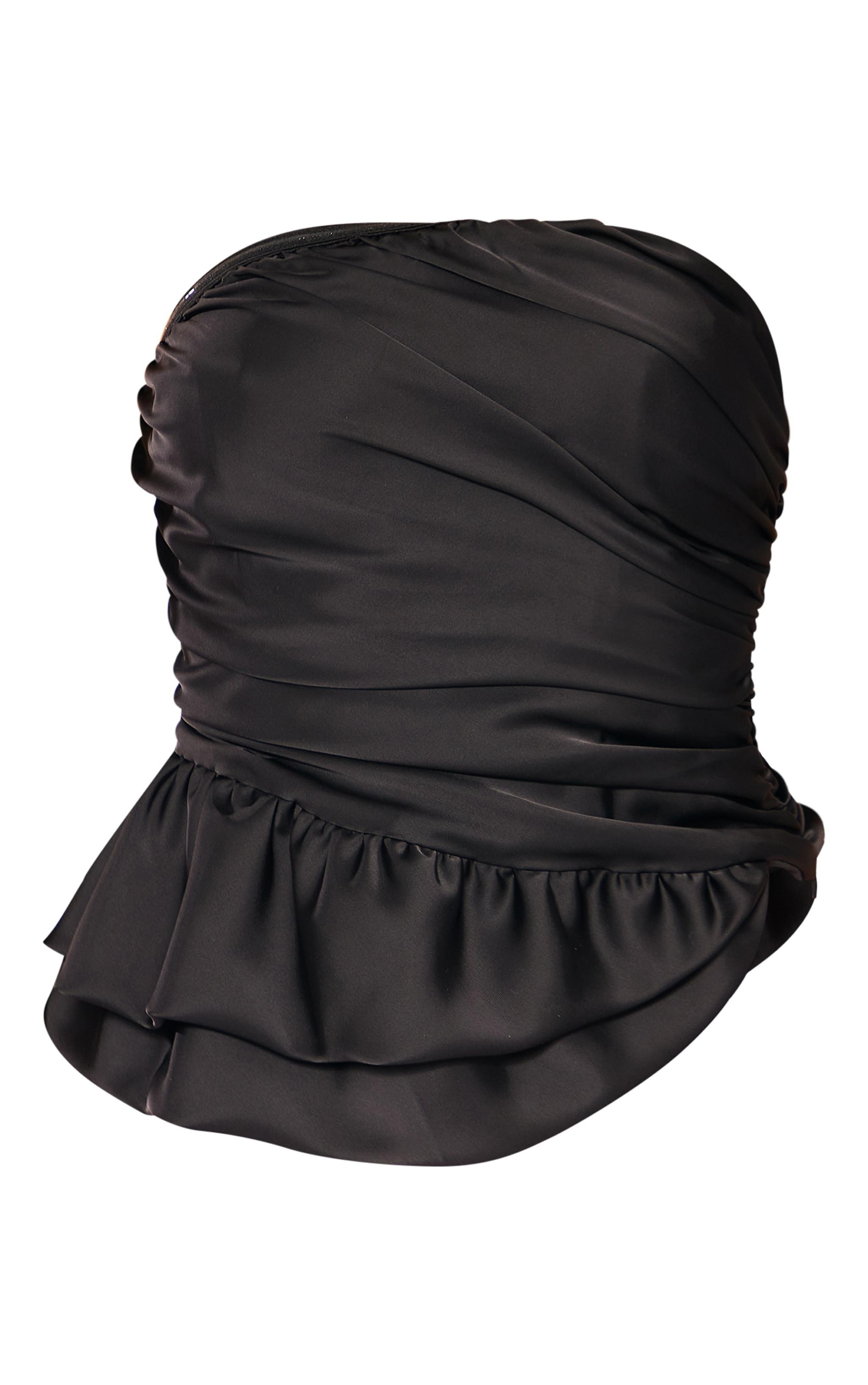 Black Satin Extreme Ruched Bandeau Top Product Image