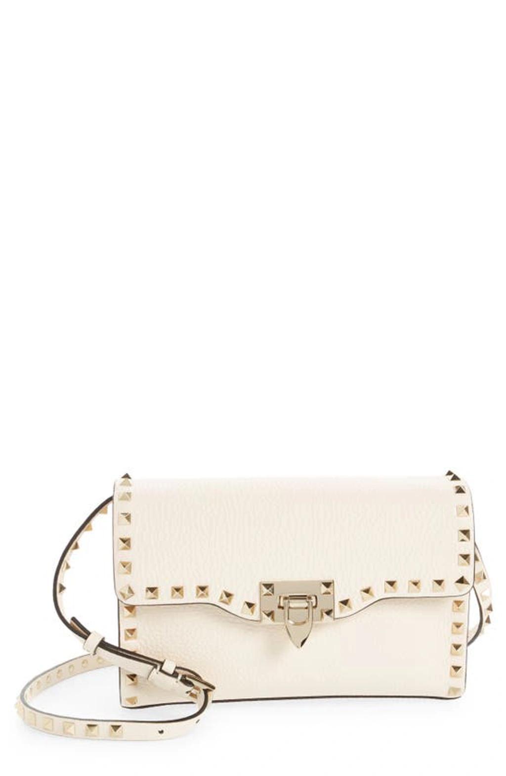 VALENTINO GARAVANI Small Rockstud Leather Shoulder Bag In White Product Image