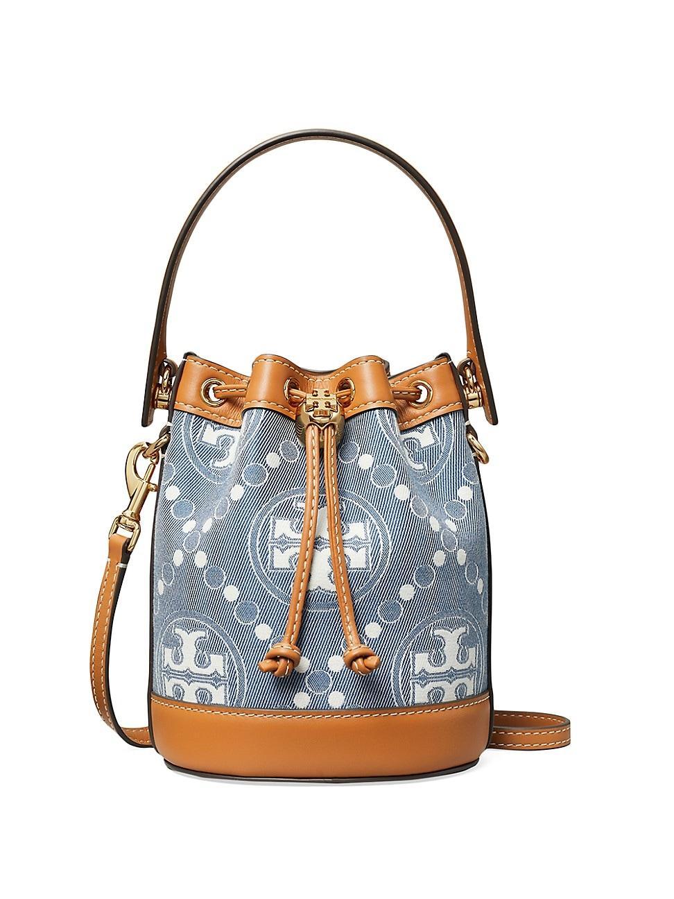 Tory Burch Mini T-Monogram Denim Bucket Bag Product Image