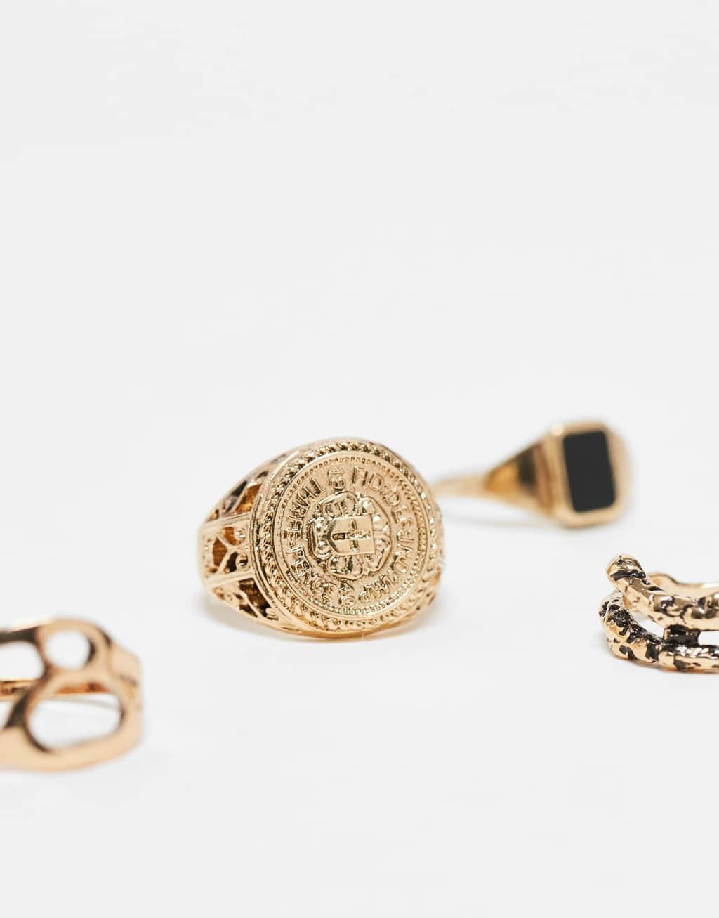 ASOS DESIGN 5 pack ring set in gold tone Product Image