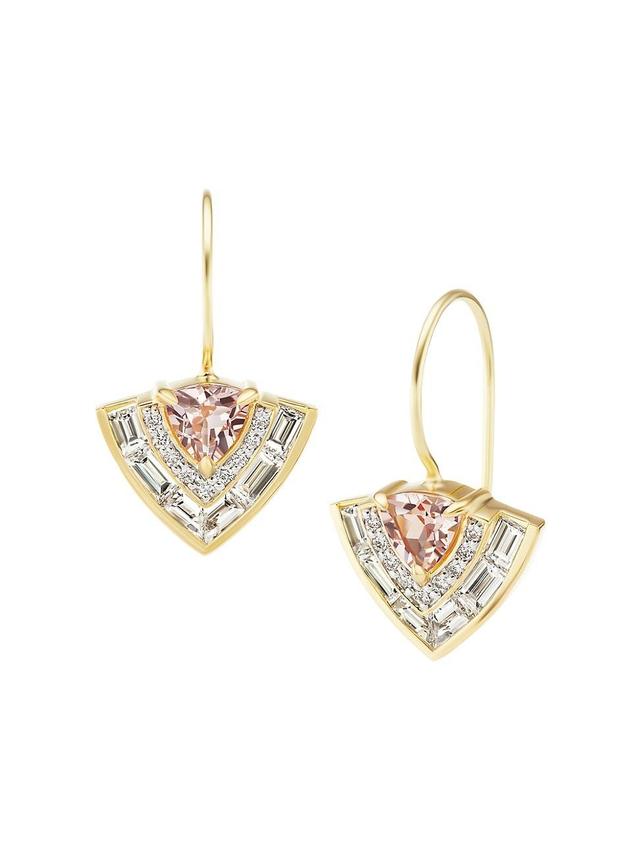 Womens Signature 18K Yellow Gold, Morganite & Diamond Tiered Drop Earrings Product Image