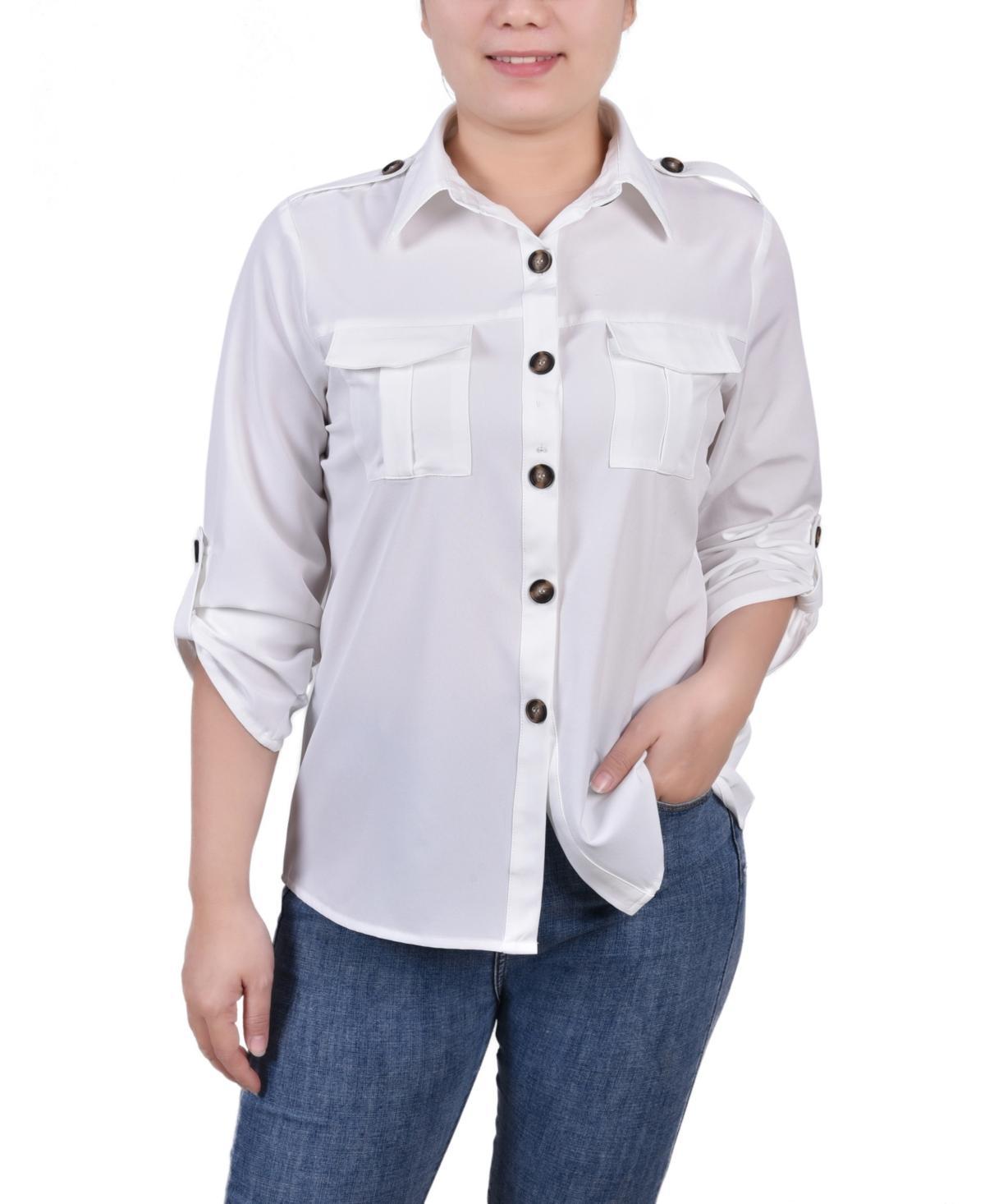 Ny Collection Womens 3/4 Sleeve Roll Tab Blouse Product Image