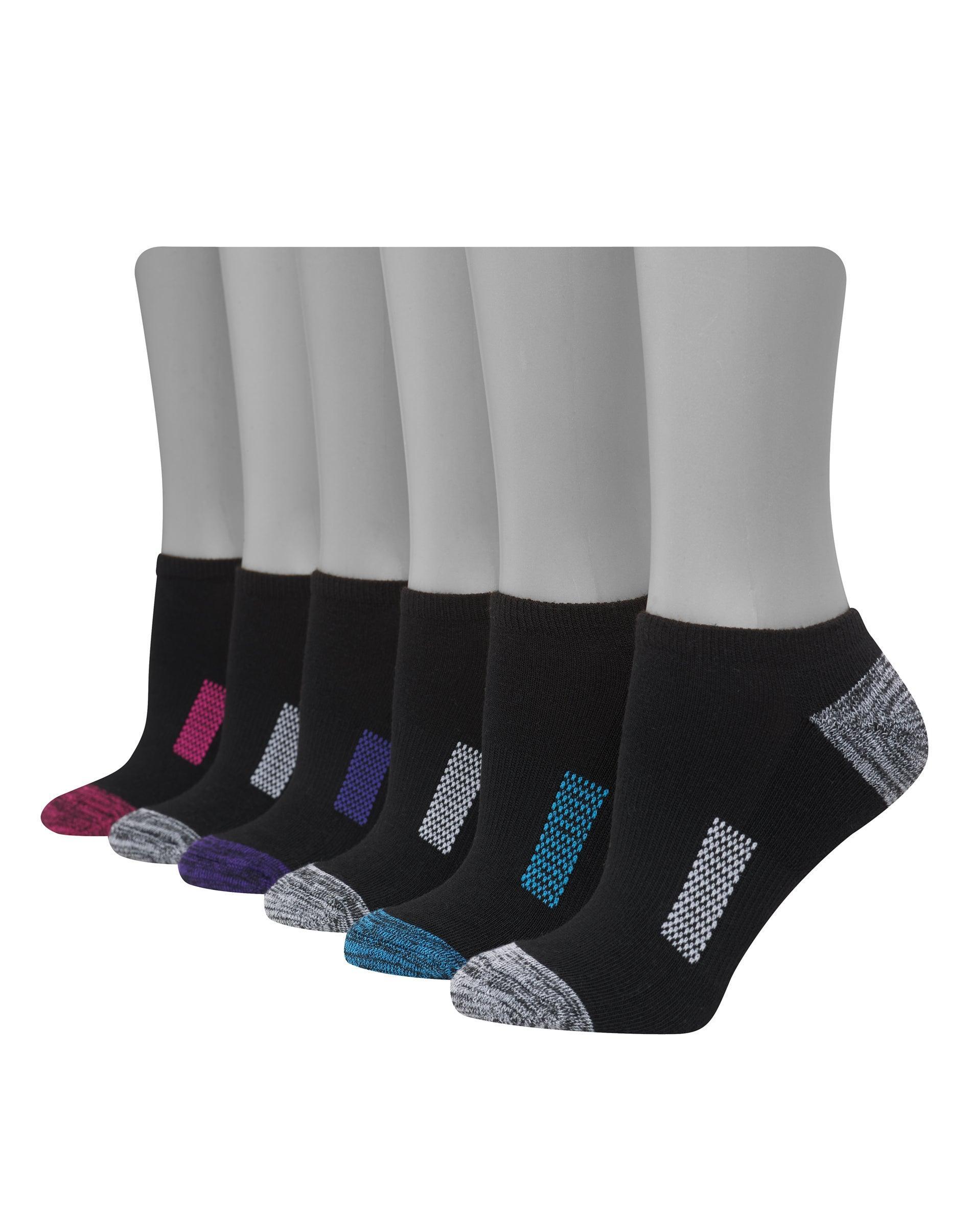 Hanes Womens Performance Cushioned No Show Socks, 6-Pack Black w/Marle 5-9 Product Image