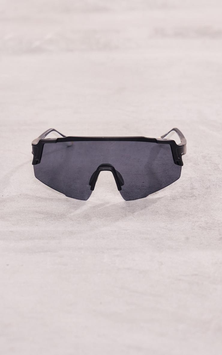 Black Mirrored Lens Shield Sporty Visor Sunglasses Product Image