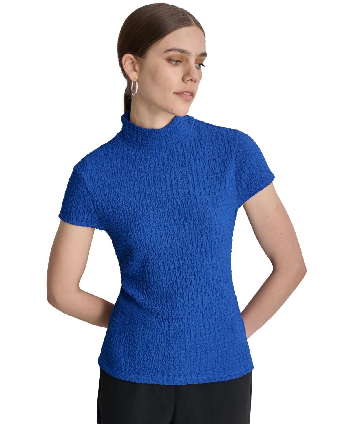 Dkny Womens Puckered Knit Mock Neck Cap-Sleeve Top Product Image