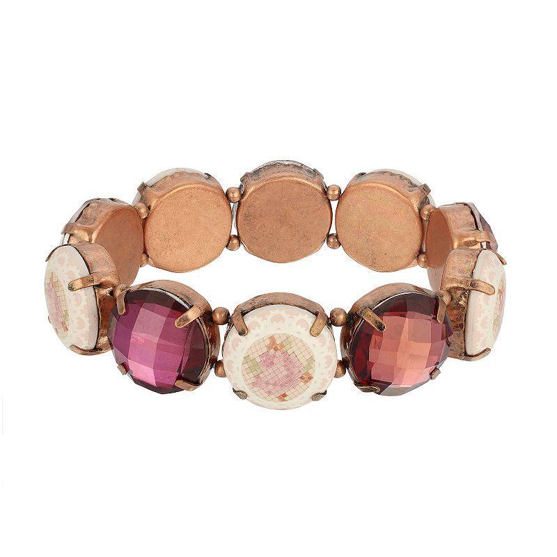 1928 Copper Tone Simulated Amethyst & Floral Round Stone Stretch Bracelet, Womens, Purple Product Image