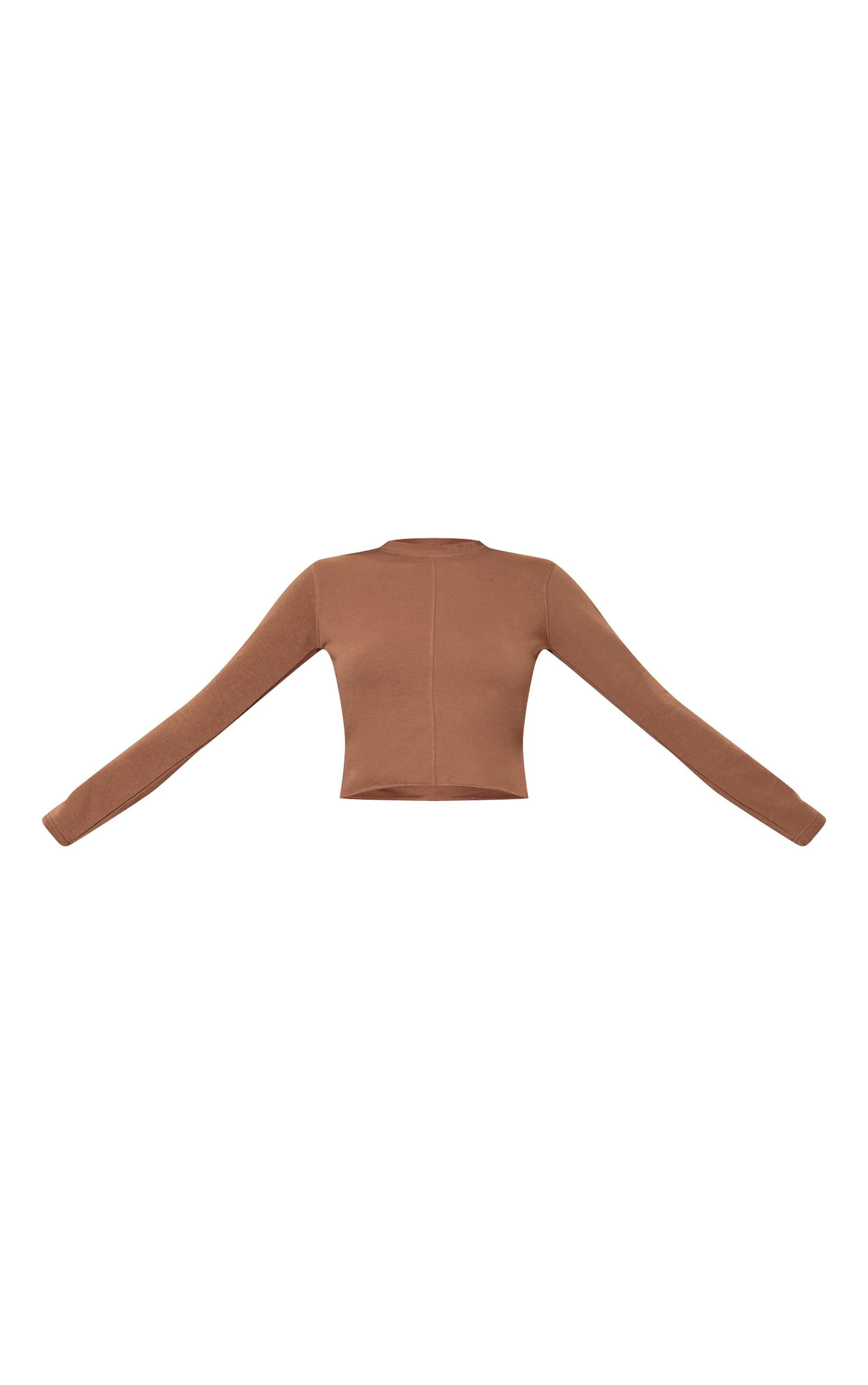 PRETTYLITTLETHING Taupe Embroidered Raw Hem Seam Detail Fitted Long Top Product Image