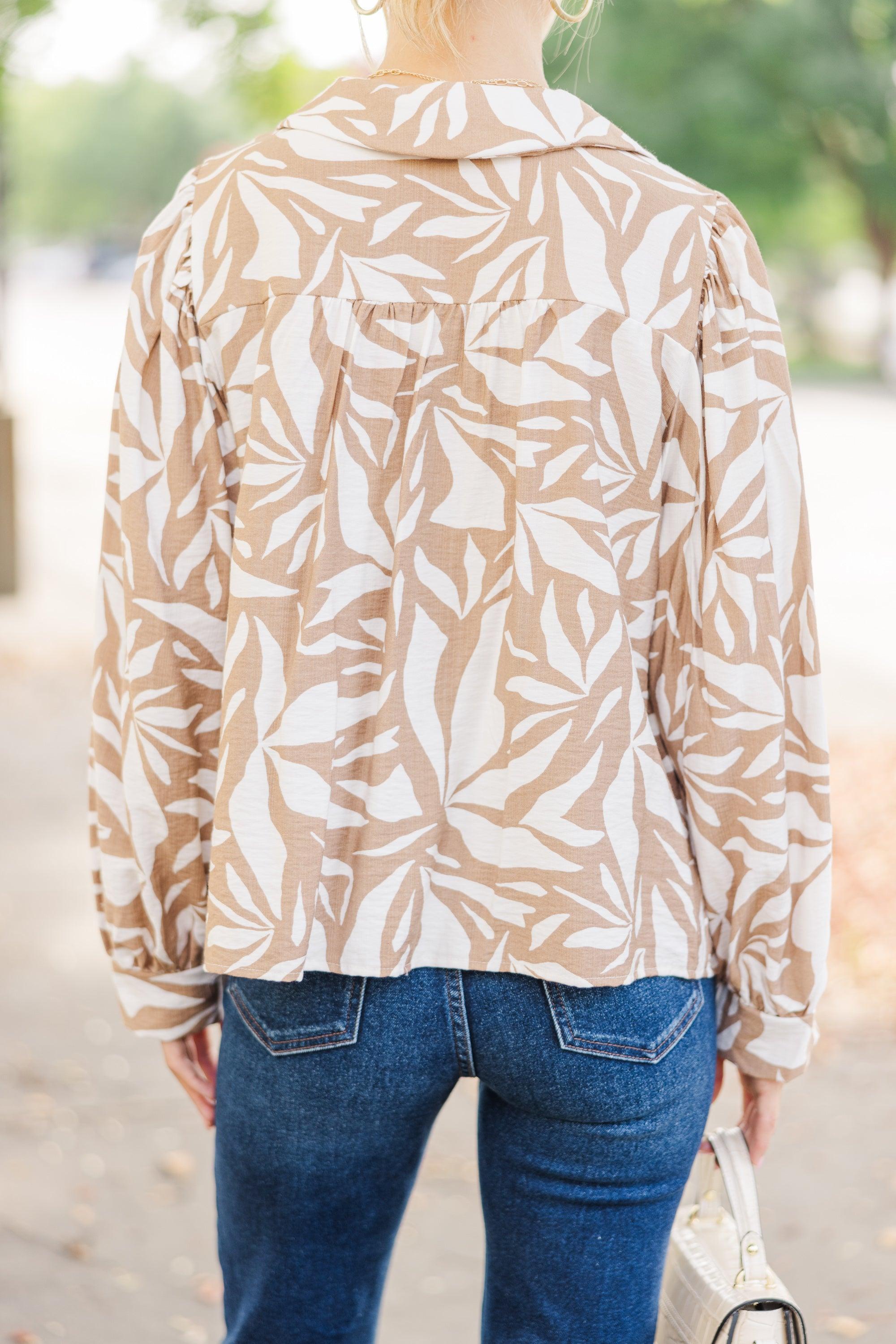 Never Alone Taupe Abstract Blouse Female Product Image