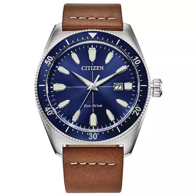 Citizen Mens Eco-Drive Brycen Stainless Steel Blue Dial Brown Leather Strap Watch - AW1798-03L Product Image