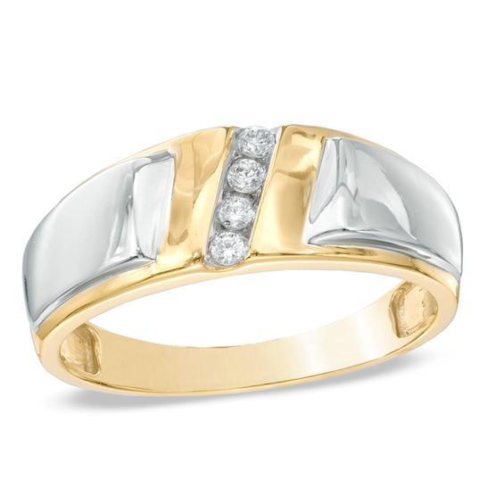 Men's 1/20 CT. T.w. Diamond Slant Wedding Band in 10K Two-Tone Gold Product Image