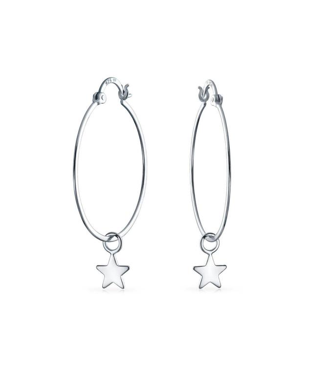 Bling Jewelry American Usa Patriotic Celestial Rock Super Stars Dangle Charm Round Tube Thin Big Star Hoop Earrings For Women Teen .925 Sterling Silve Product Image