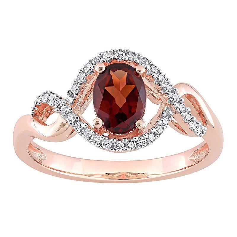 Stella Grace 10k Rose Gold Garnet & 1/6 Carat T.W. Diamond Halo Engagement Ring, Womens Red Product Image